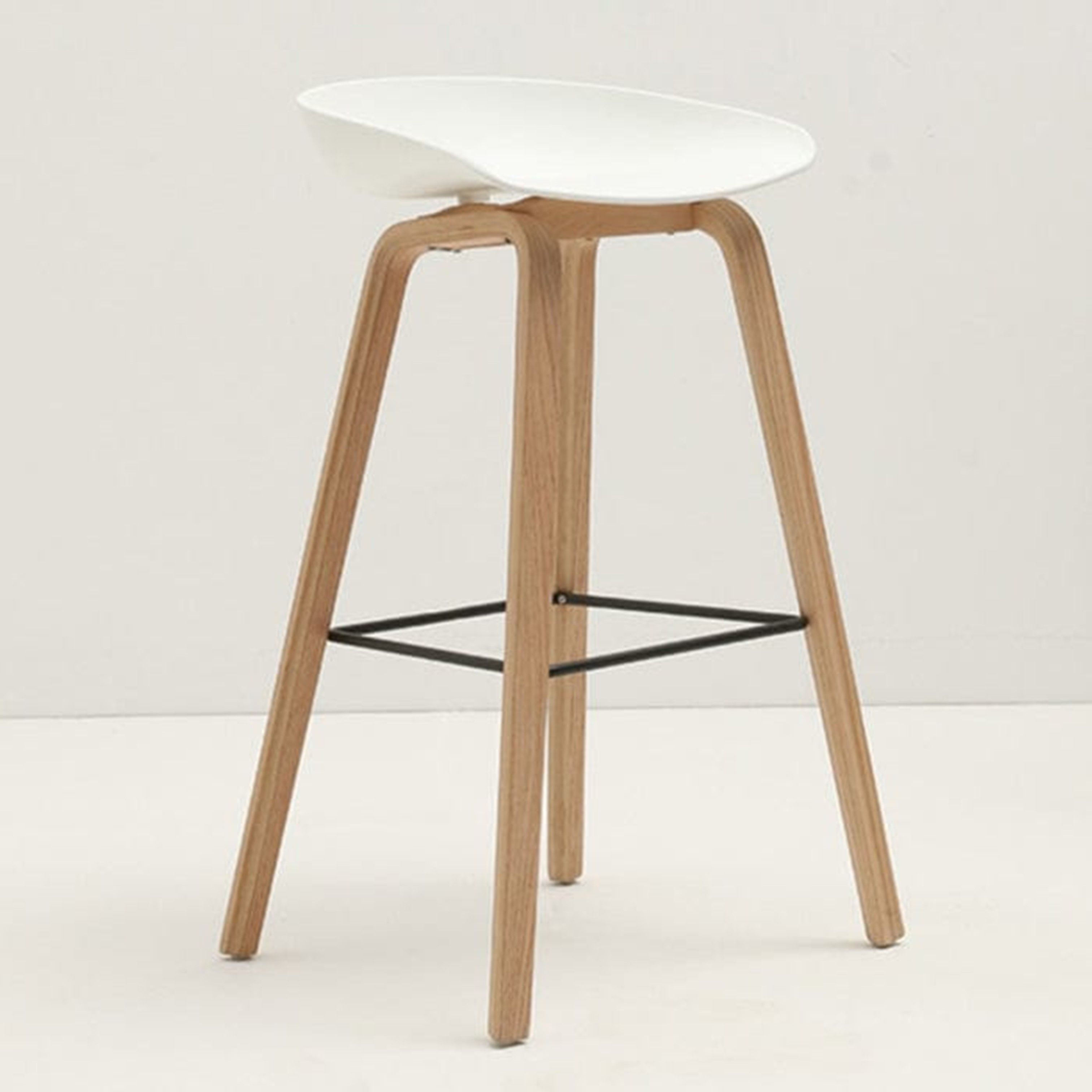 Modern Armless Wooden Bar Stool - White