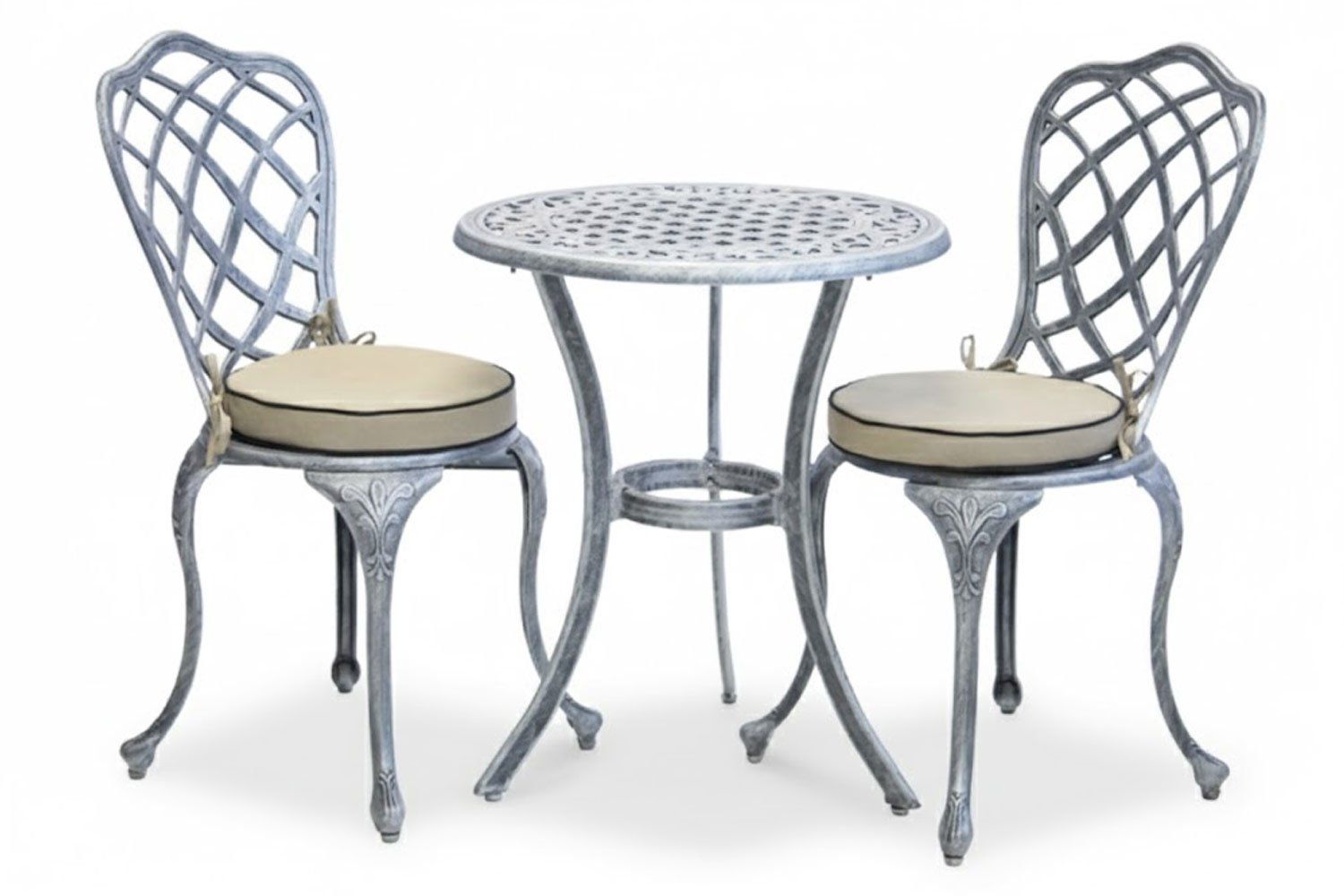 Coral Aluminium Dining Set 2-Seater 600mm Round - Silver, Beige Cushions