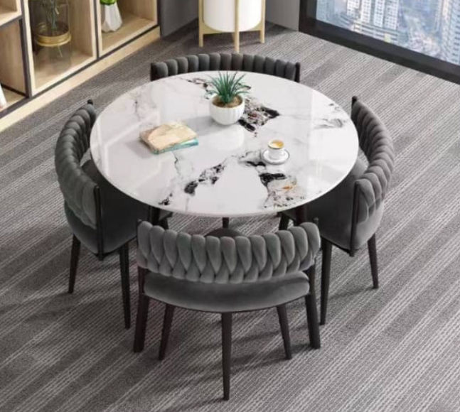 Modern Velvet Nordic Round Dining Table Set 5pc Set (GRAY)