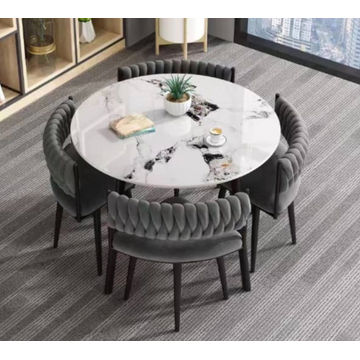 Modern Velvet Nordic Round Dining Table Set 5pc Set (GRAY)