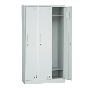 Steel 3 Door Locker Cupboard Storage Cabinet Inner Handle With Lock - Light Grey