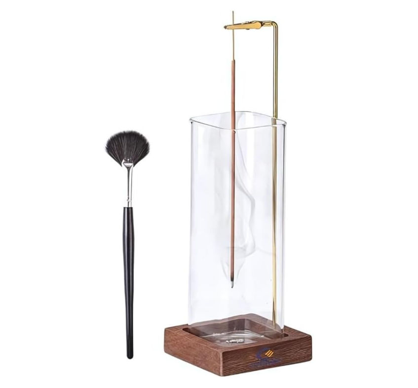 Wooden Incense Holder For Sticks With Glass Ash Catcher Burner Gift