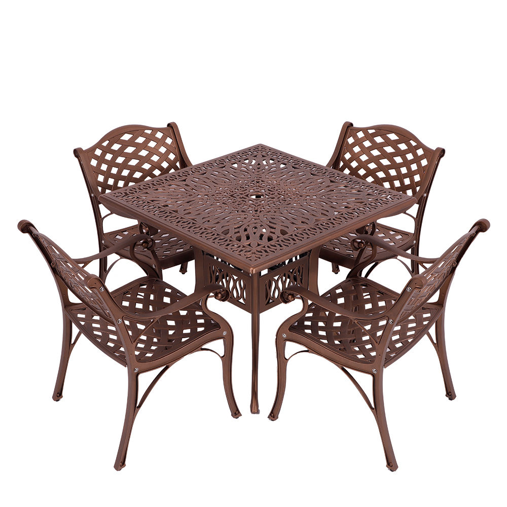 4 Seater - Lattice Aluminium Patio Set / Garden Furniture / Outdoor Dining Set    (4 Lattice Chairs with 90cm x 90cm Square Elizabeth Table) - COPPER