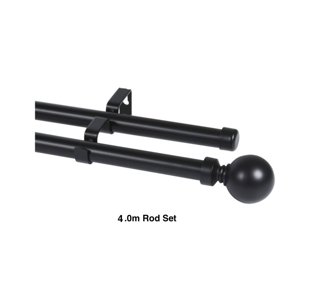 Black Double Curtain Rod Set -Ball Finial 4m