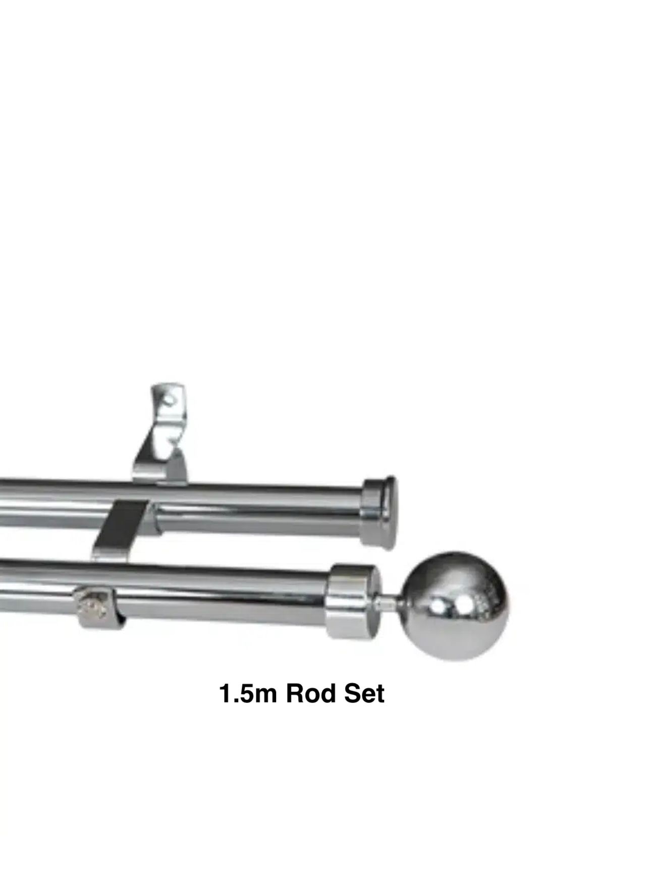 Silver Double Curtain Rod Set -Ball Finial 1.5m