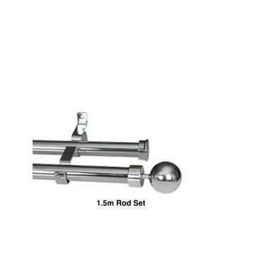 Silver Double Curtain Rod Set -Ball Finial 1.5m