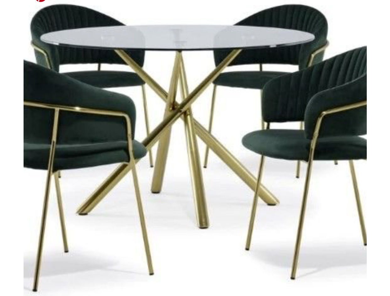 EFURN- JY 4 seater dining set with round glass table (Black)