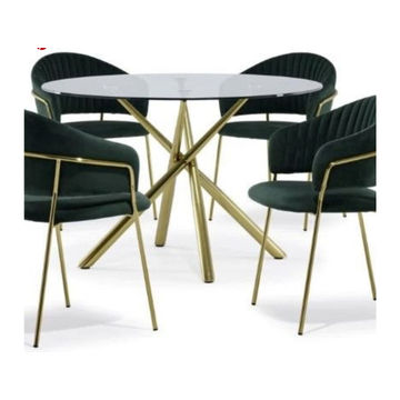 EFURN- JY 4 seater dining set with round glass table (Black)