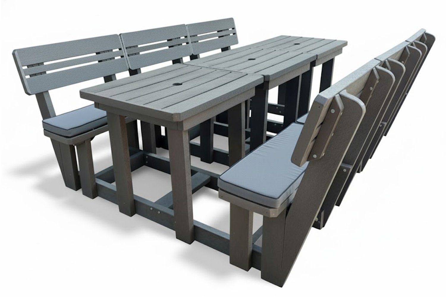 Recycled Plastic Picnic 3 piece set 6-Seater XXL Plus Backs (Charcoal Cushions)