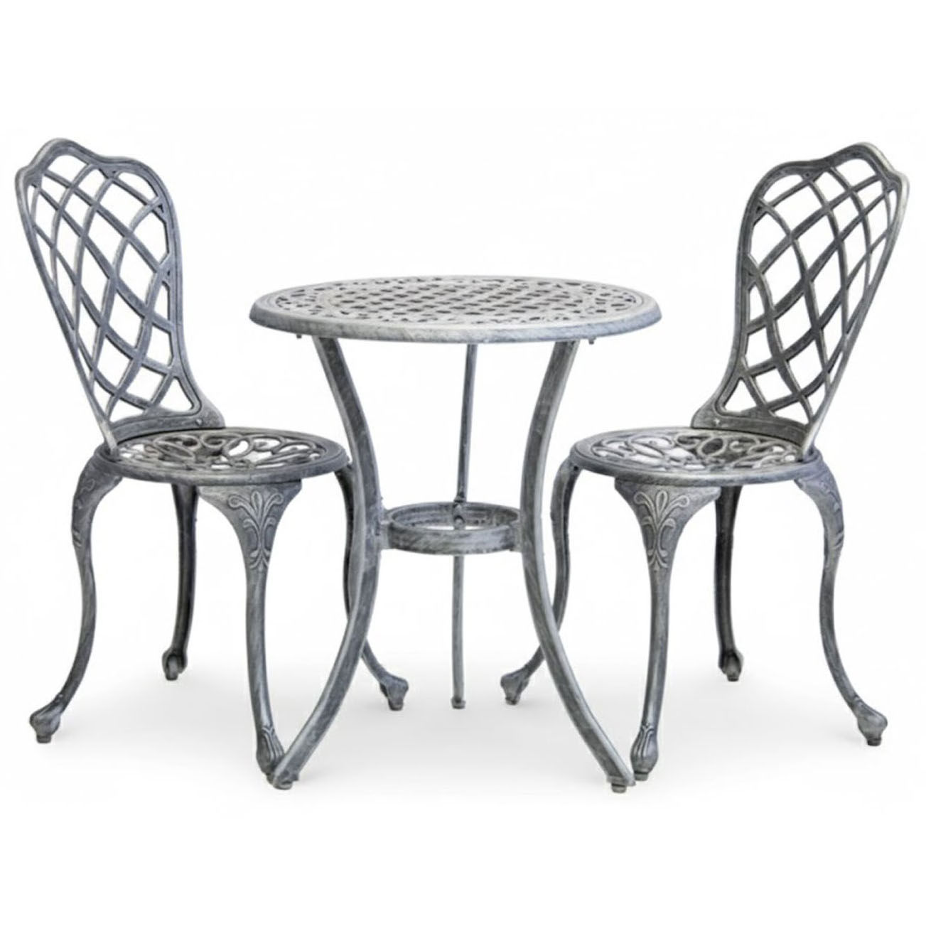 Coral Aluminium Dining Set 2-Seater 600mm Round - Silver, Green Cushions