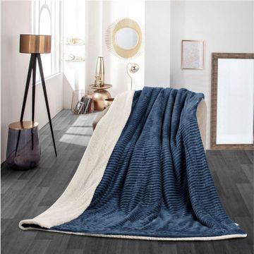 Nu Dekor - Reversible Sherpa Fleece Throw Flannel Blanket - Dark Blue - 180x200cm