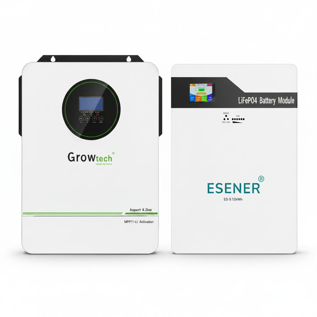 6.2kW Growtech Hybrid Inverter & 5.12kWh ESENER Lithium Battery Combo