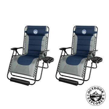Outdoor Explorer Titan 160kg Padded Zero Gravity Recliner Chair – Cushion, Footrest & Large Side Tray – 73 cm Wide (Set of 2)