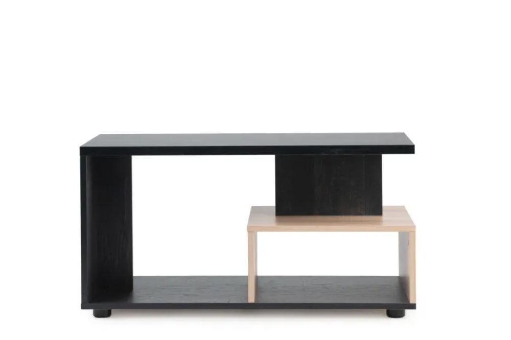 Multi-Level Coffee Table – Brown Wood Grain Living Room Table with Storage Shelves