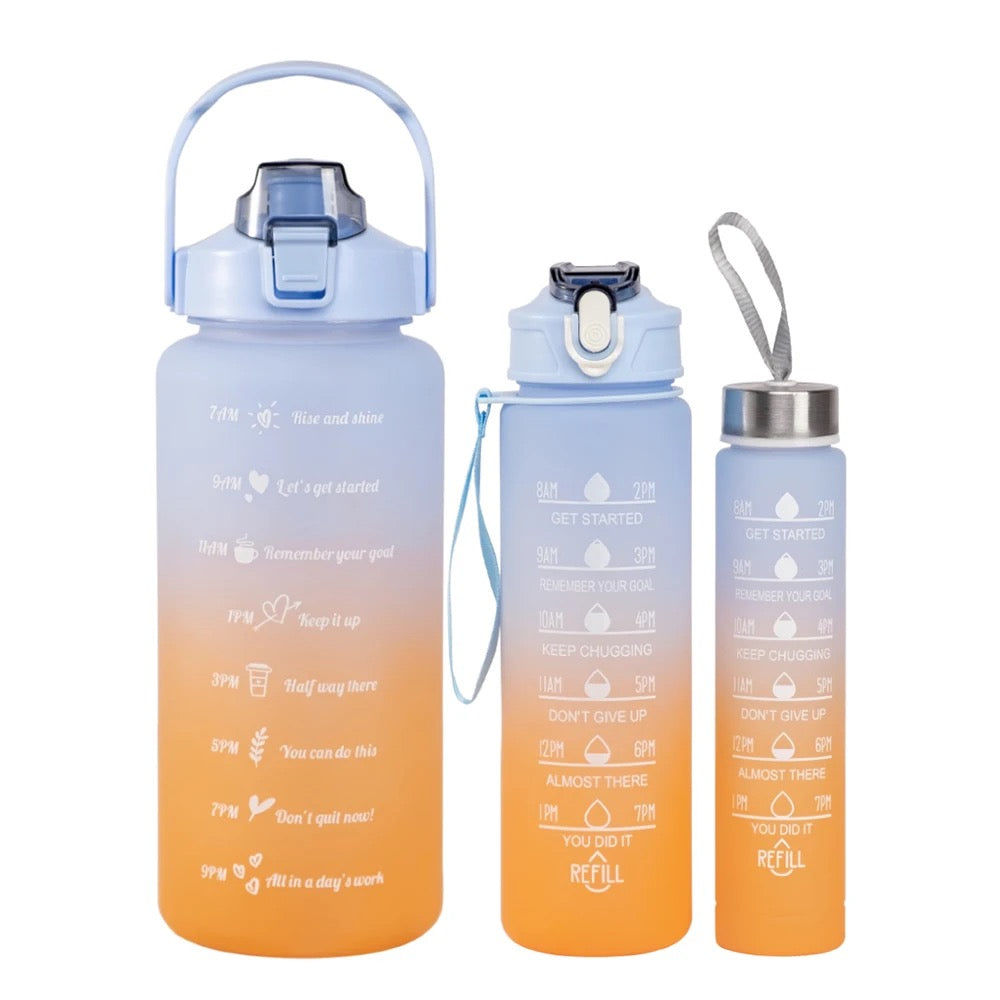3 Pcs Motivational Gradient Water Bottle (BPA Free) . Gym Bottle, School Bottle - Blue