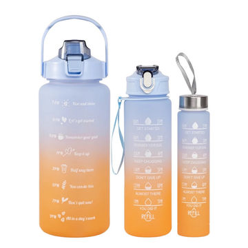 3 Pcs Motivational Gradient Water Bottle (BPA Free) . Gym Bottle, School Bottle - Blue