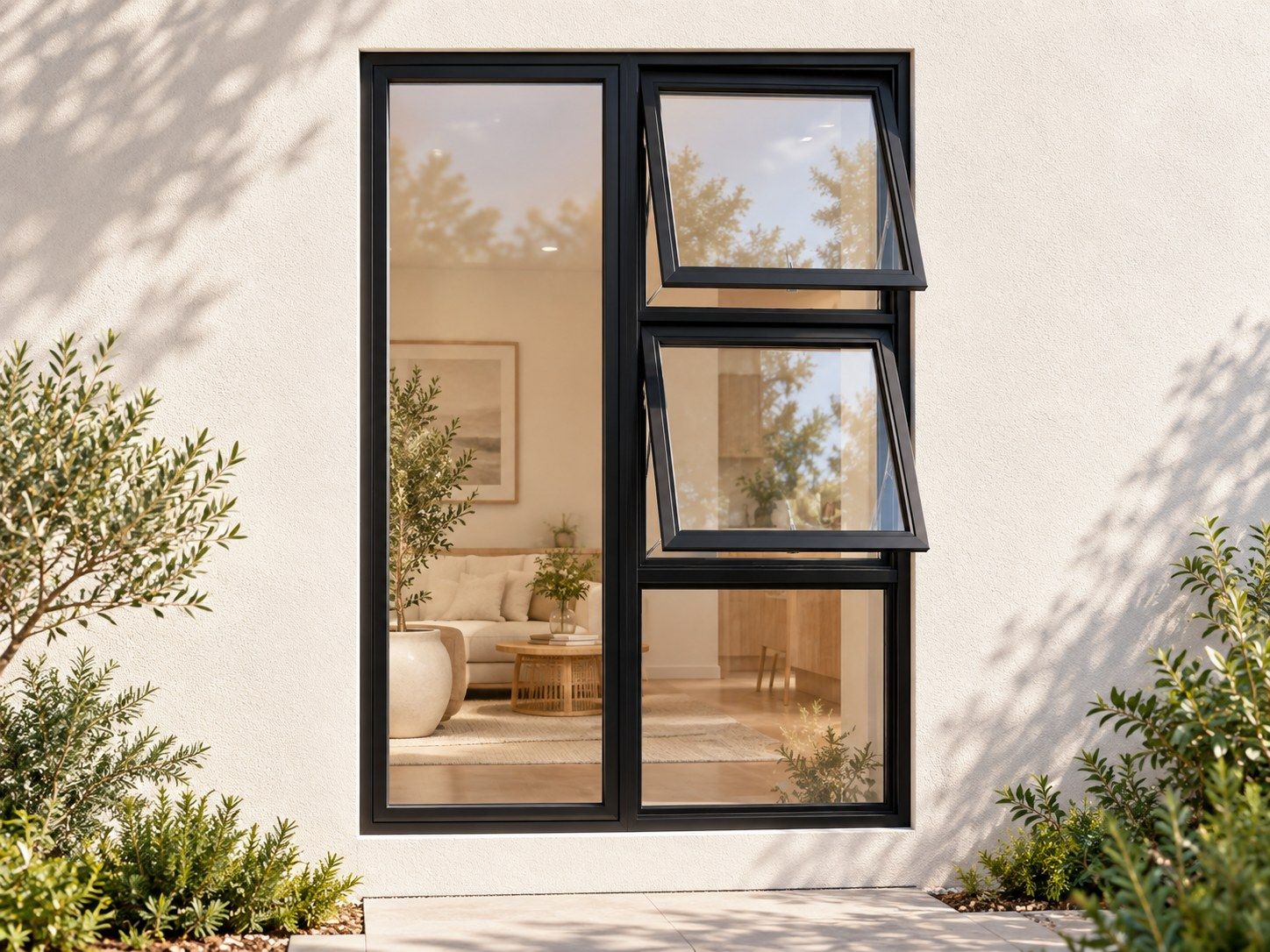 Kenzo Premium Top-Hung Aluminium Window - Black, 1200 1800 mm, Right Two Openers with Fixed Lower and Side Panes, Clear Glass