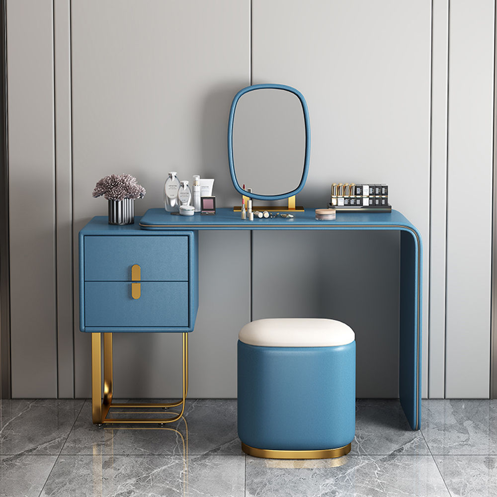 Modern Luxury White Dressing Table With Chair & Mirror