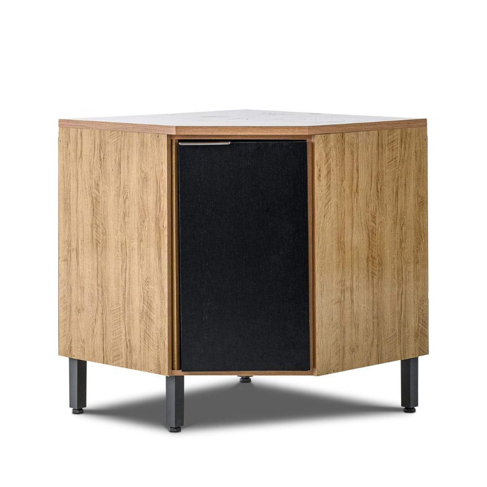 Corner Kitchen Base Cabinet – Nogueira & Black Storage Unit with Adjustable Feet & Inner Shelf