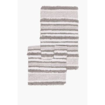 2 PIECE MINGLE STRIPE TUFTED BATH MAT SET Soft, Absorbent & Stylish Bathroom Set