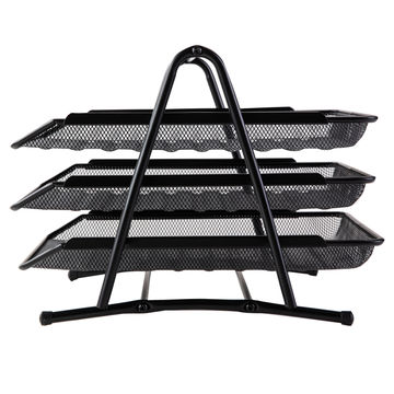 Deli File Tray 3 Tier Metal Mesh 350×278×275mm Black