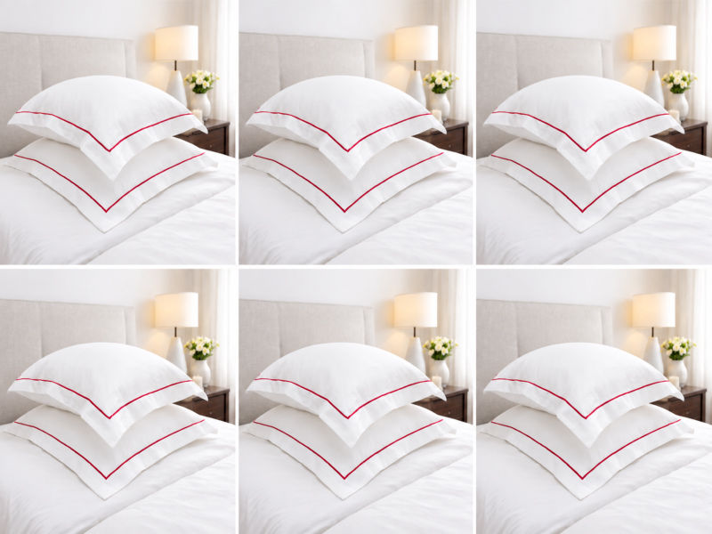 Premium Collection Soft Touch - Oxford Fuchsia Purple Satin Stitch Pillow Cover Set - King - (6 Sets)