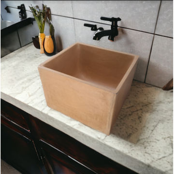 Large Burnt Orange Square Concrete Basin 45x40x31cm