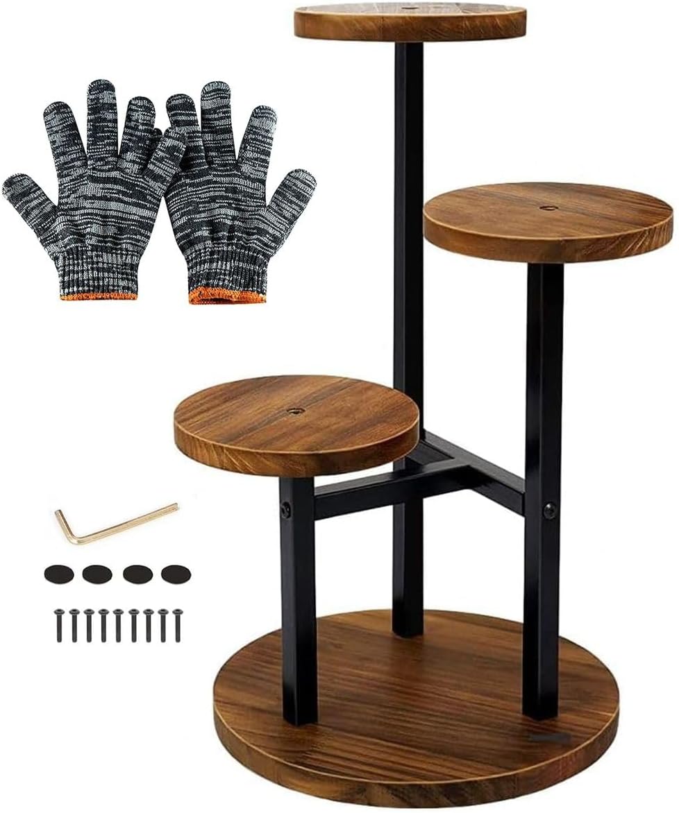 3 Tier Plant Display Stand -Metal and Wood For Indoor-53cm Tall