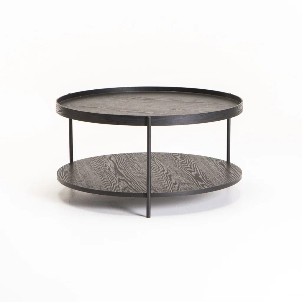80cm Round Oak Finish Coffee Table - Black