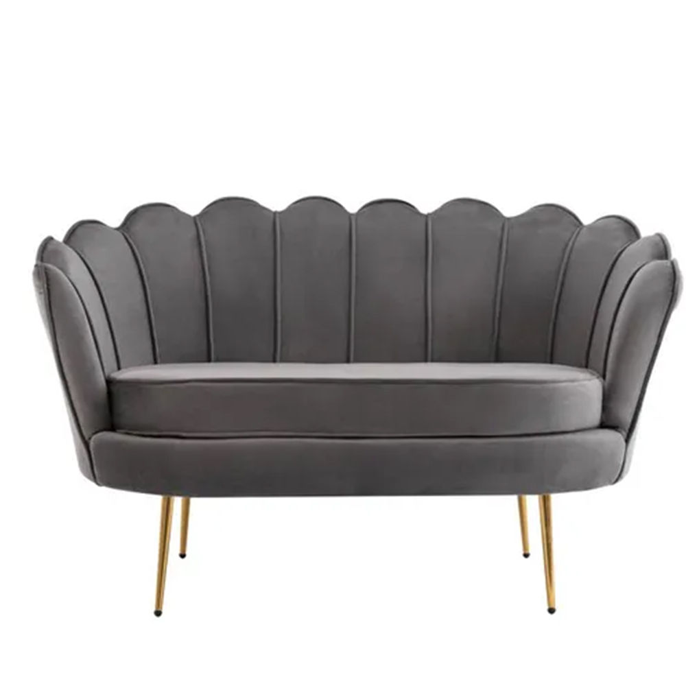Tulip Velvet Double Seater Couch Grey