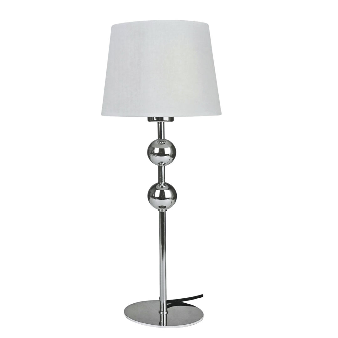 Danny Home Modern Stacked Ball Metal Table Lamp with Fabric Shade – Polished Chrome & White