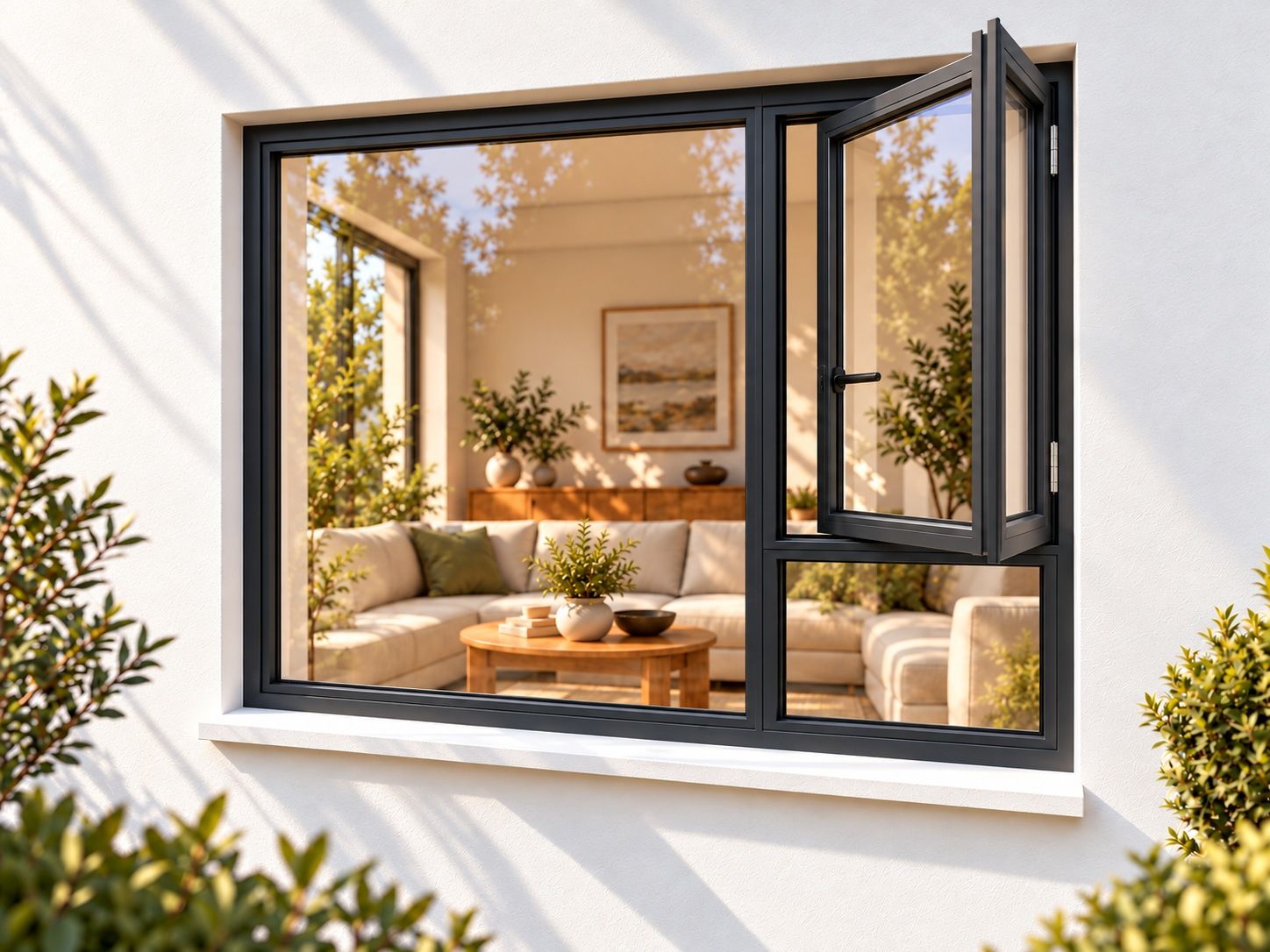 Kenzo Premium Side-Hung Aluminium Window - Charcoal, 1800 1500 mm, Right Side Opener with Fixed Bottom Pane