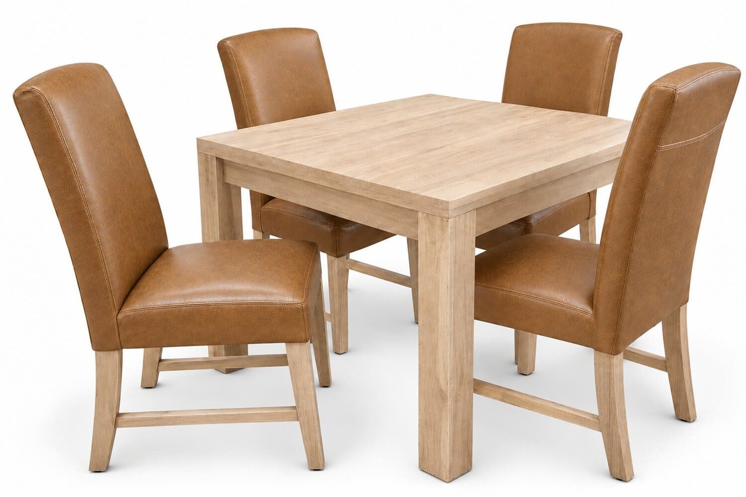 Primo Solid Cottonwood Dining Set 5-Piece 10001000 1 Table 4 Genuine Leather Chairs (Tan)