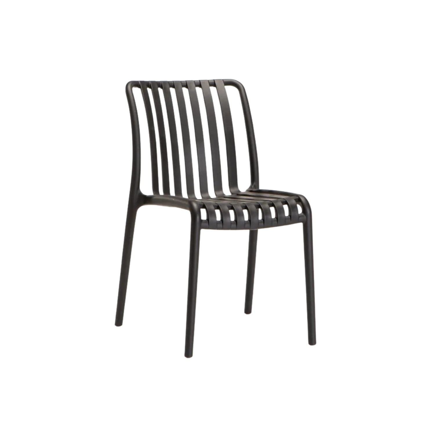 Black Modern Slatted Outdoor Chair – Stackable & UV Resistant