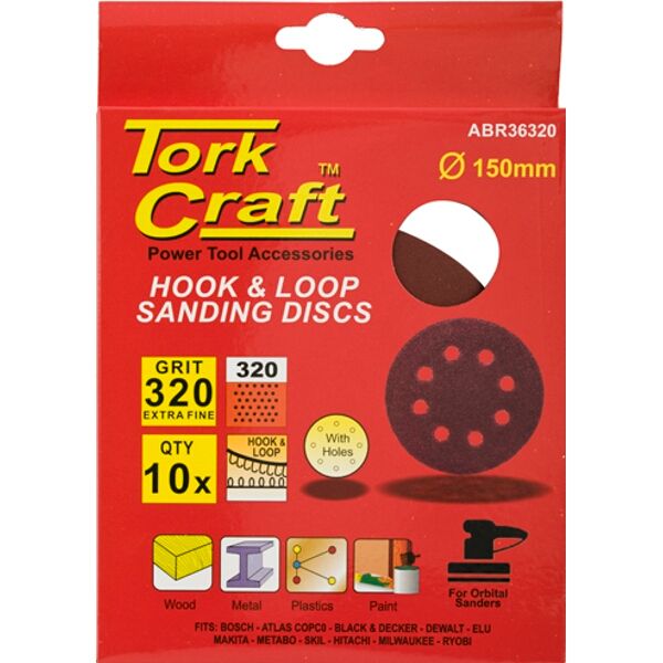 Sanding Disc 150Mm 320 Grit With Holes 10/Pk Hook And Loop