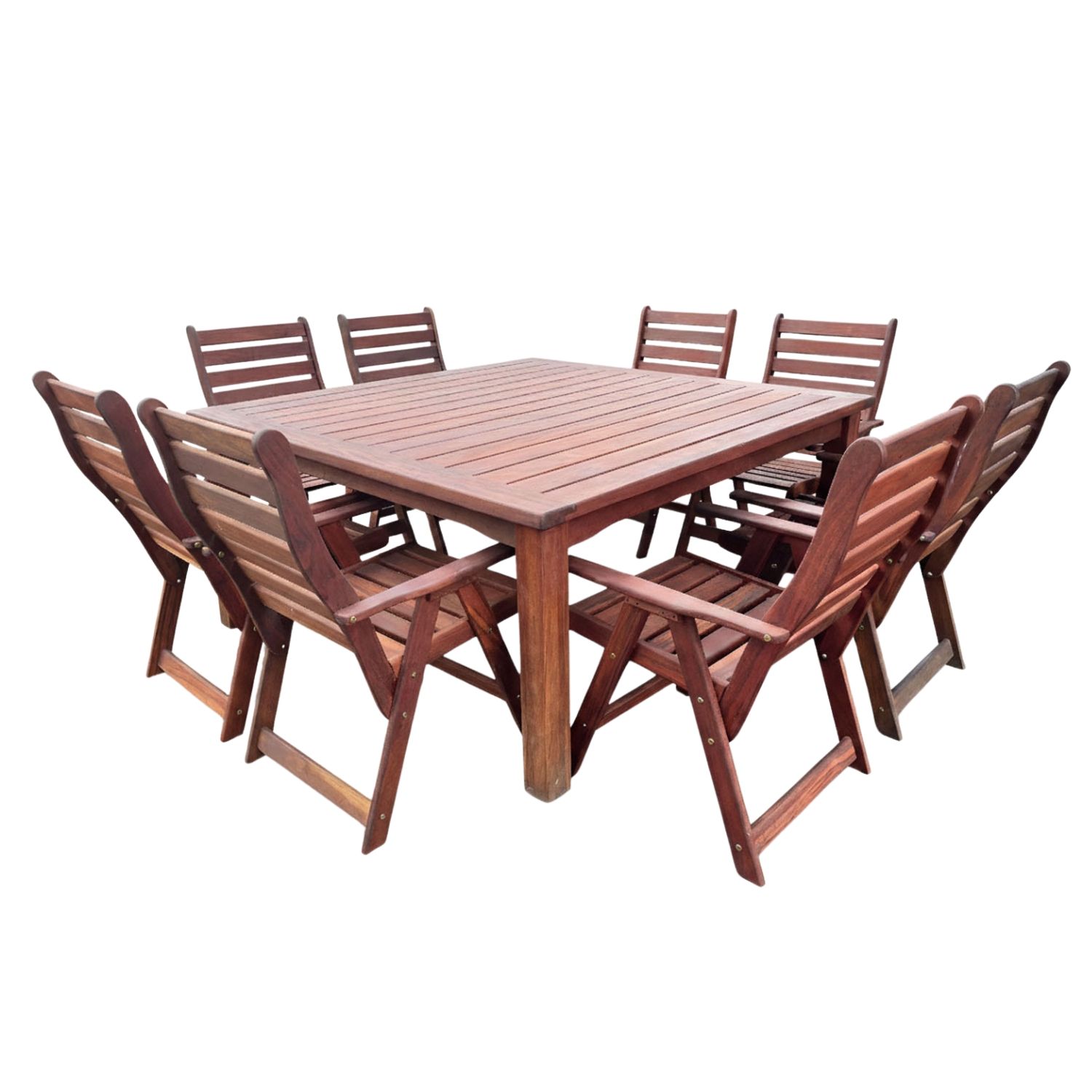 Zambezi Teak Patio Dining Set 8-Seater 2400mm x1 Table x8 Highback Chairs (Cushions Excluded, Undercover Only)