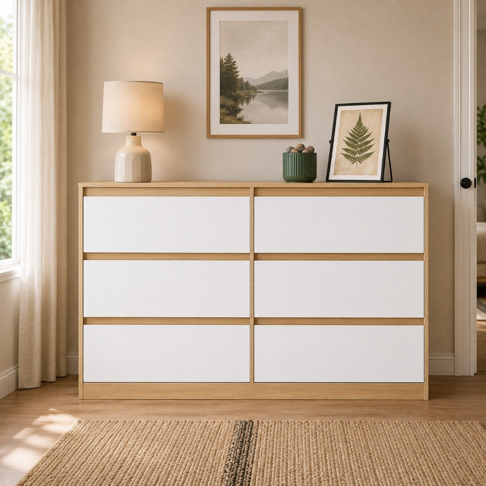 Bragg Lorne Chest of Drawers Storage Wardrobe, 6 Drawers, Oak & White