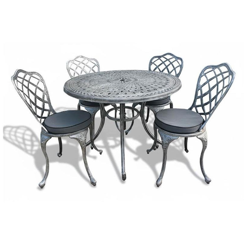Coral Aluminium Dining Set 4-Seater 1000mm Round (Charcoal Cushions)