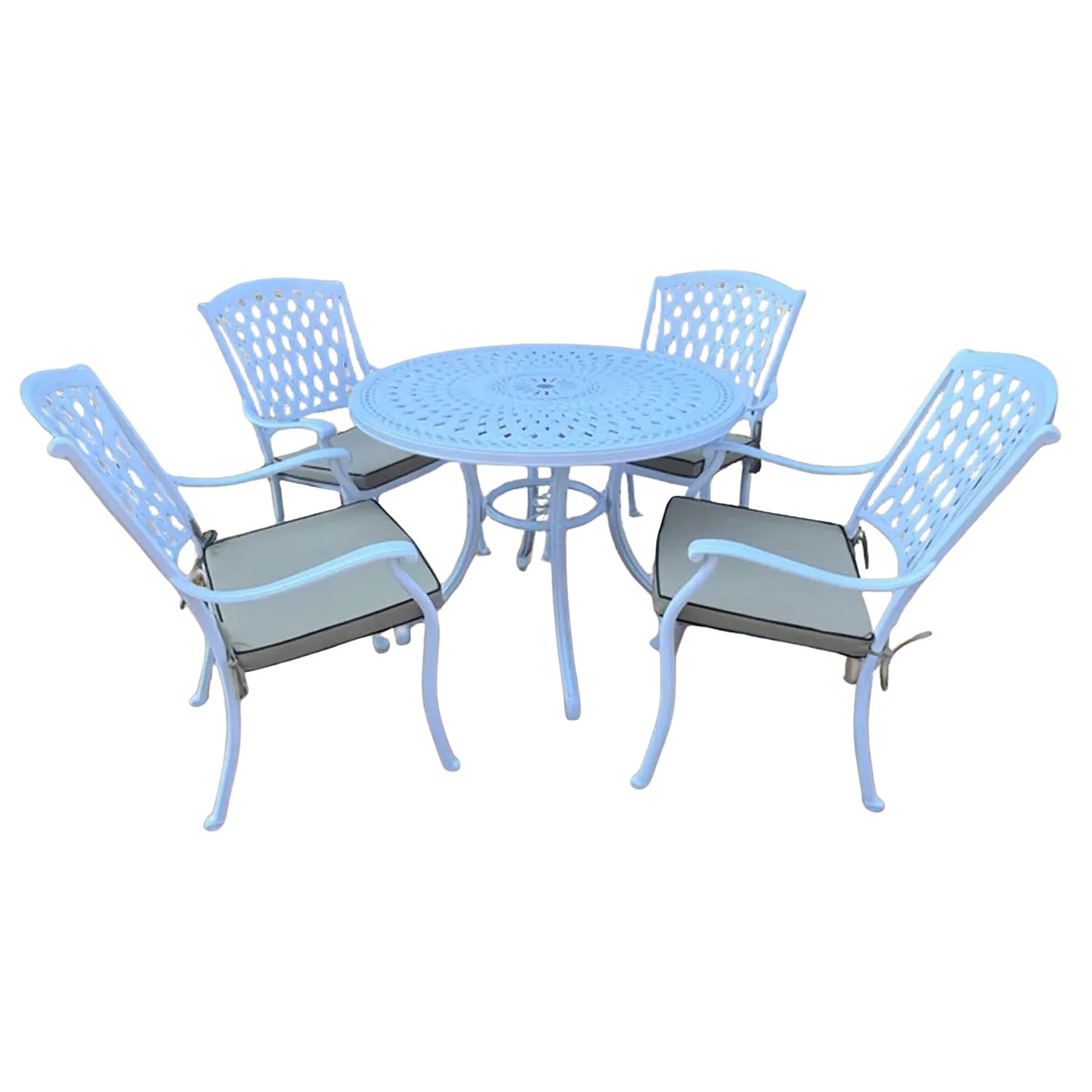 Tuscan Aluminium Dining Set 4-Seater 1000mm Round (White, Beige Cushions)