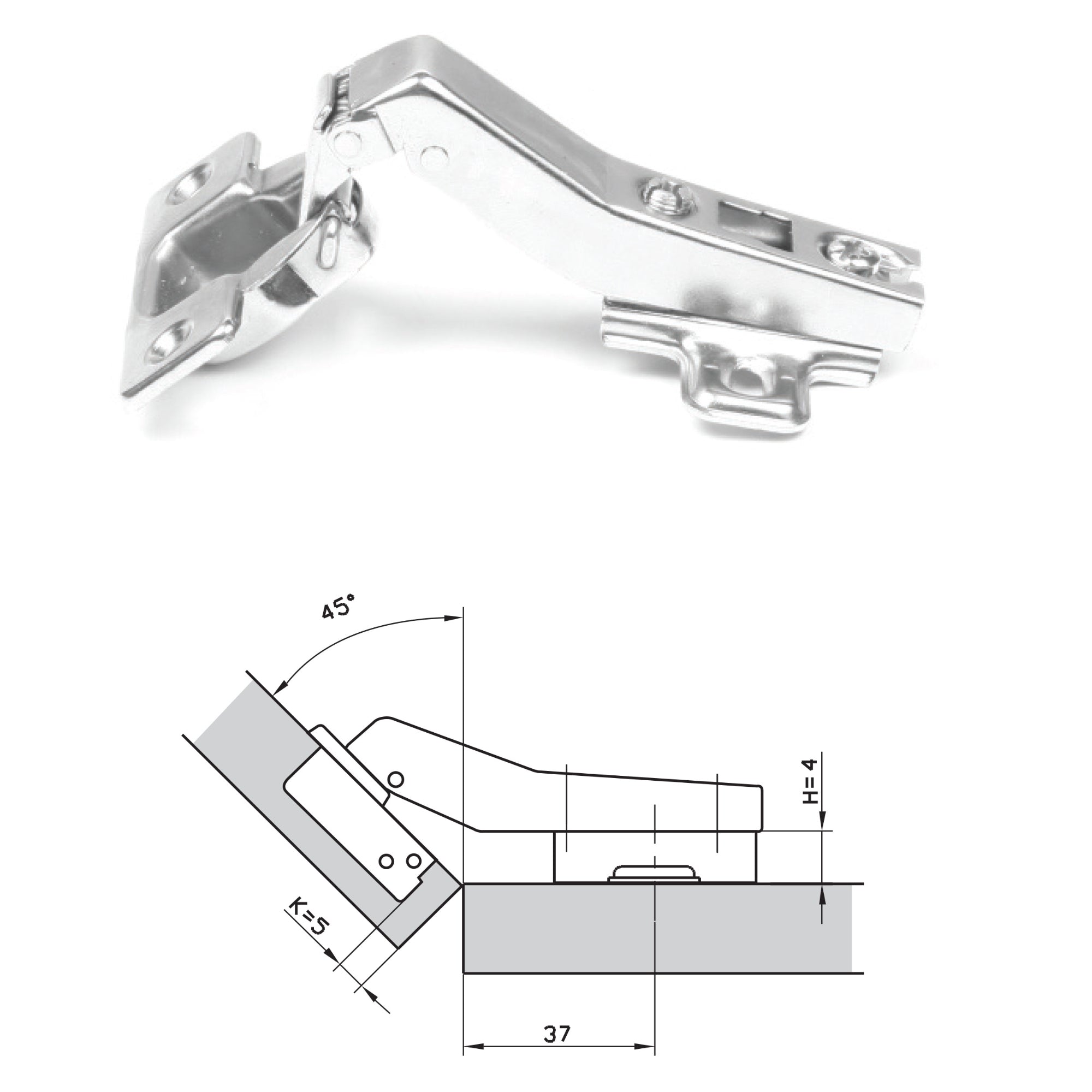 ROCO 45 Degree 4 Hole Base Plated Cupboard Hinge