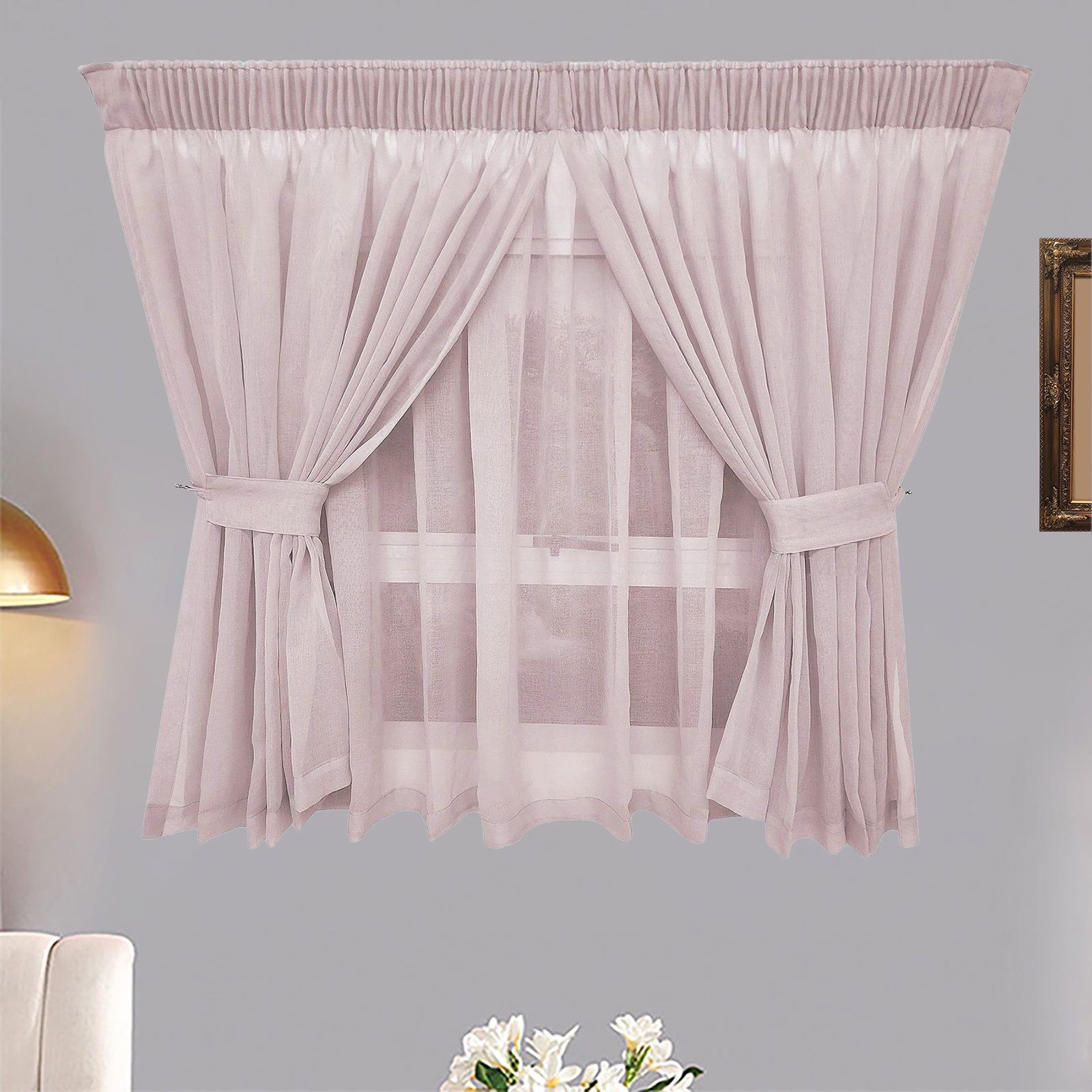 Matoc Designs Curtain - Café Double Layer - Mystic Voile - Pink - Taped - 250cm W x 120cm H
