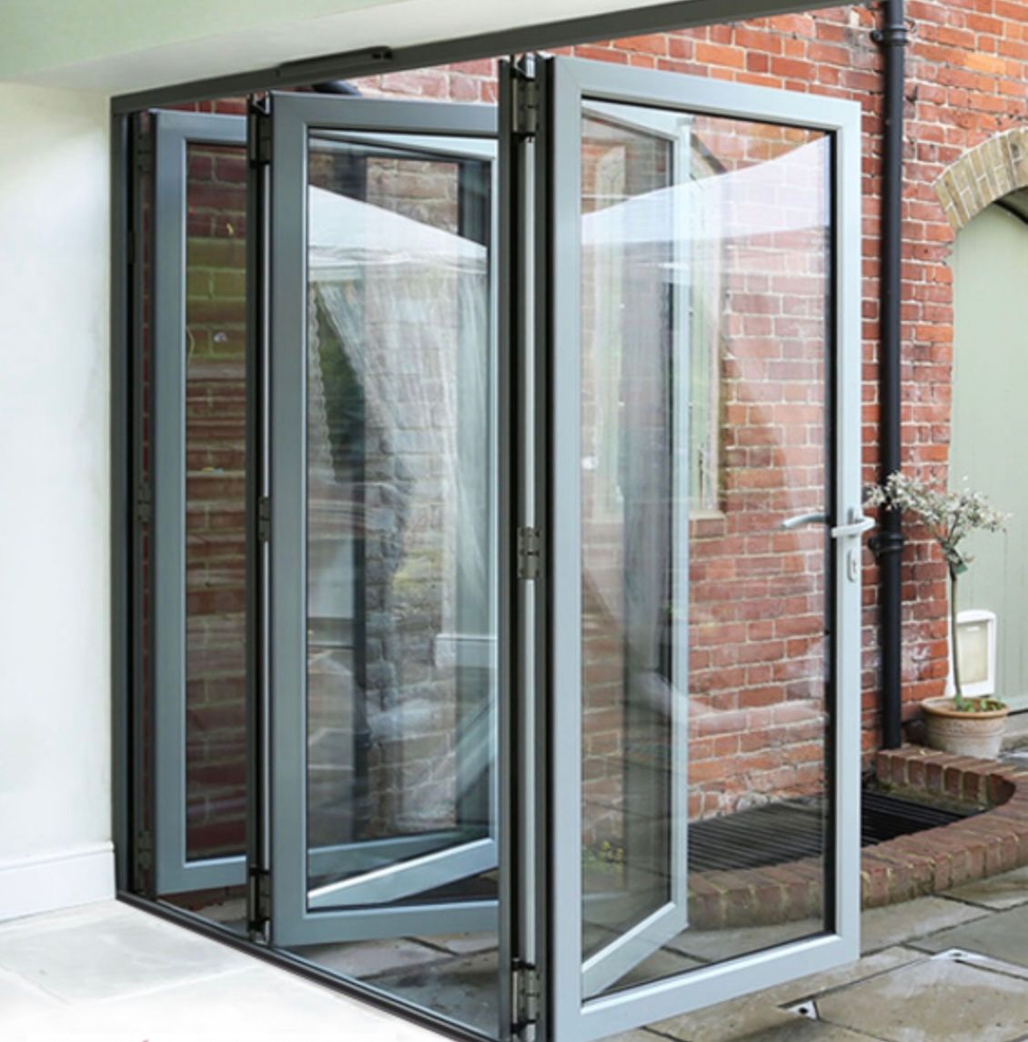 Kenzo - SFD5FG6RS Aluminium Fold A-Side Door 3mx2.1m Silver Open to Right Viewed From Outside