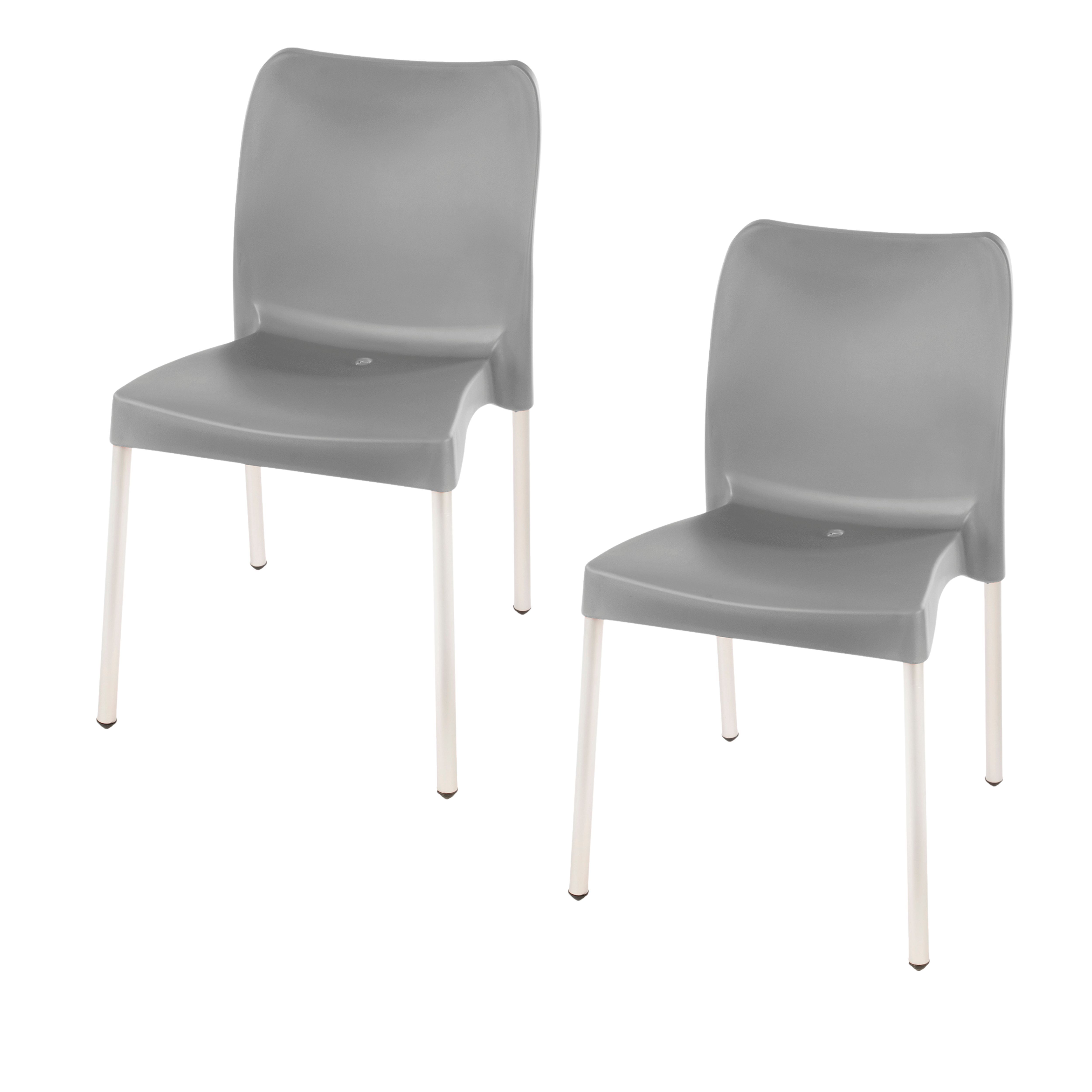 Florence Heavy  Duty Plastic Bistro Chair / Patio Chair / Garden Chair / Stackable - NO ARMRESTS - KALAHARI GREY  - Set of 2