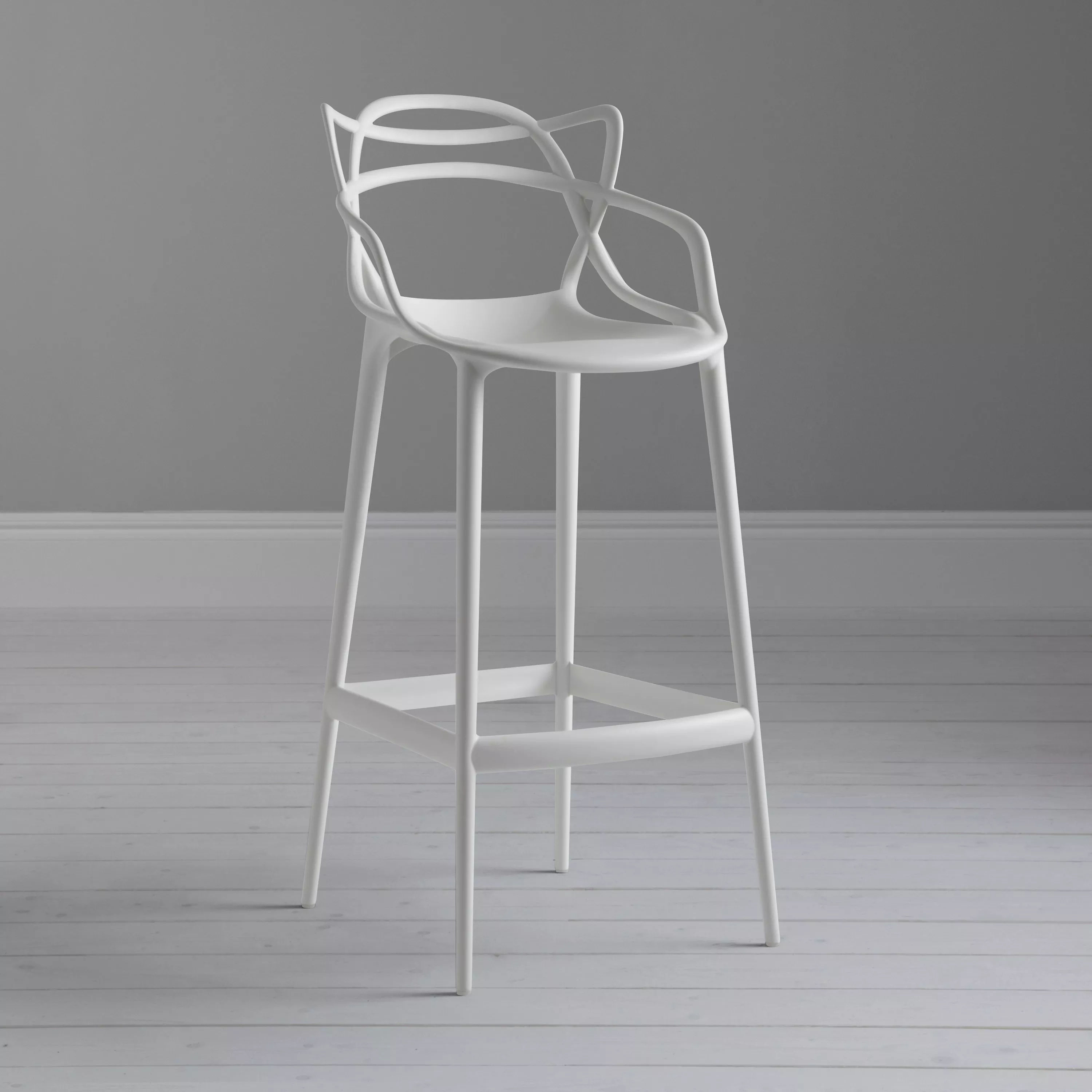 Modern Designer Bar Stool -Set (2pcs) Sleek Polypropylene Frame - white