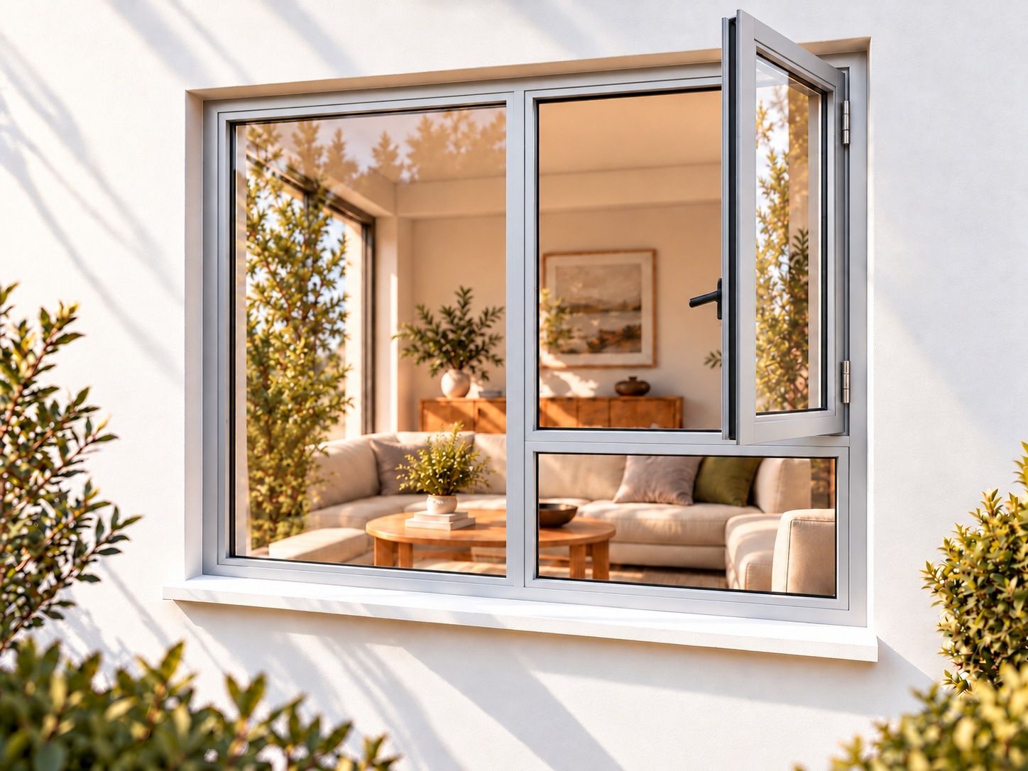 Kenzo Premium Side-Hung Aluminium Window - Silver, 1200 1800 mm, Right Side Opener with Fixed Bottom Pane