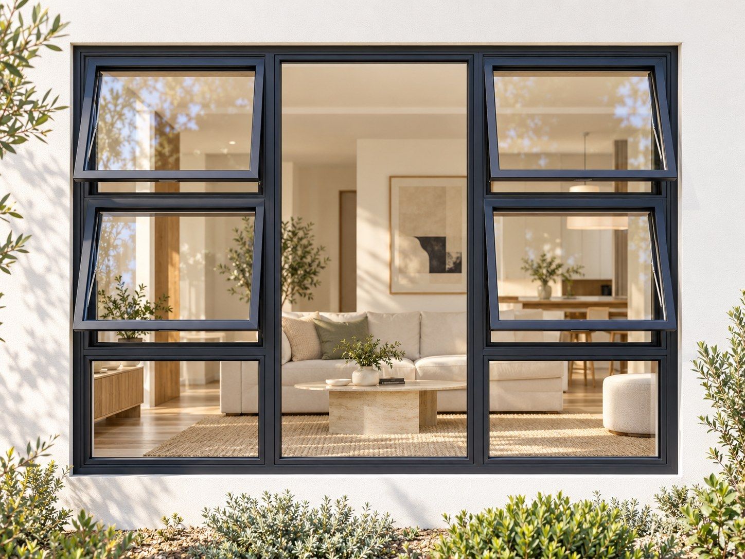 Kenzo Premium Top-Hung Aluminium Window - Charcoal, 2100 1500 mm, Four Openers with Fixed Centre and Lower Panes, Clear Glass