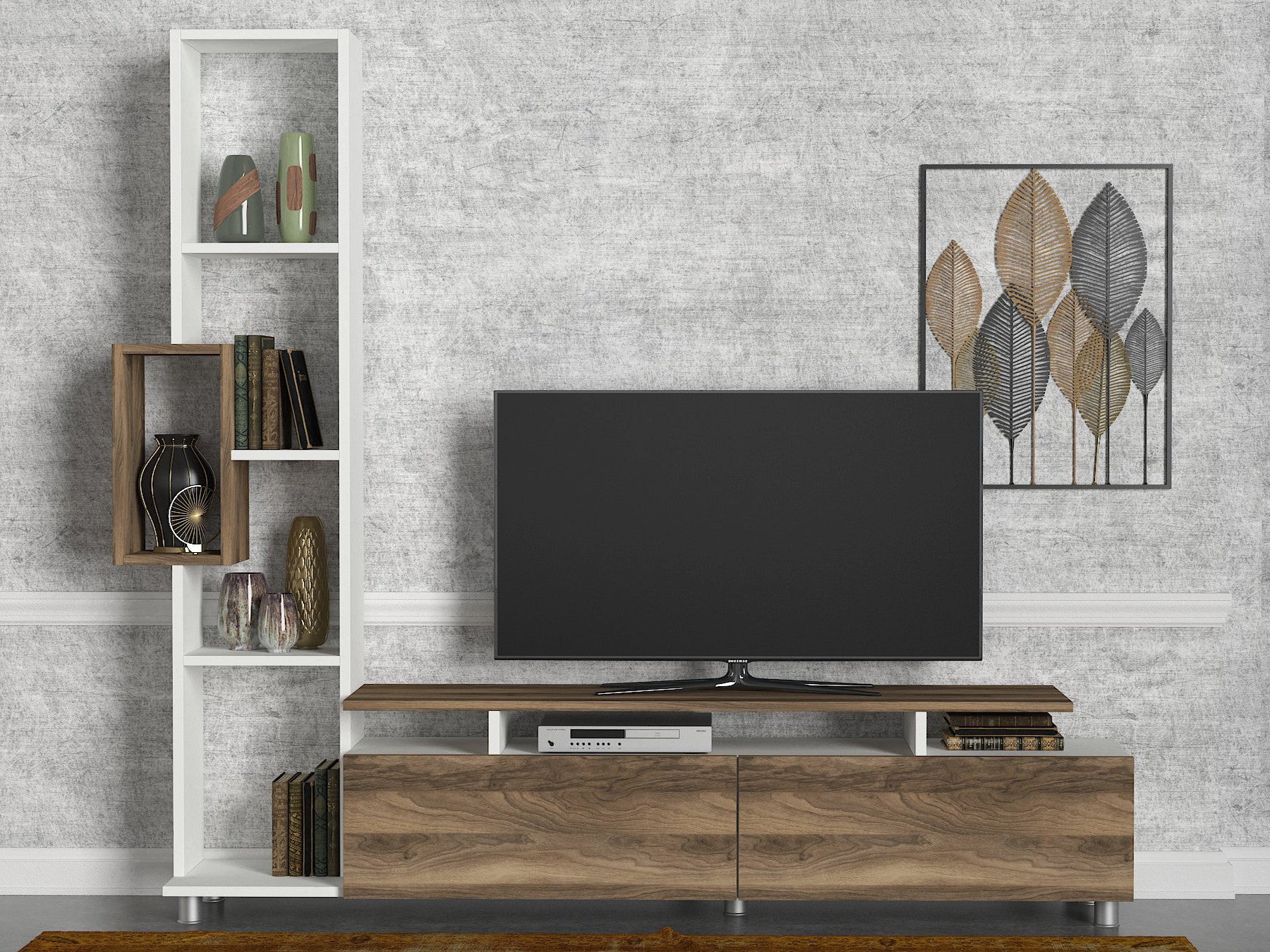 TV Unit Tulip - White, Walnut