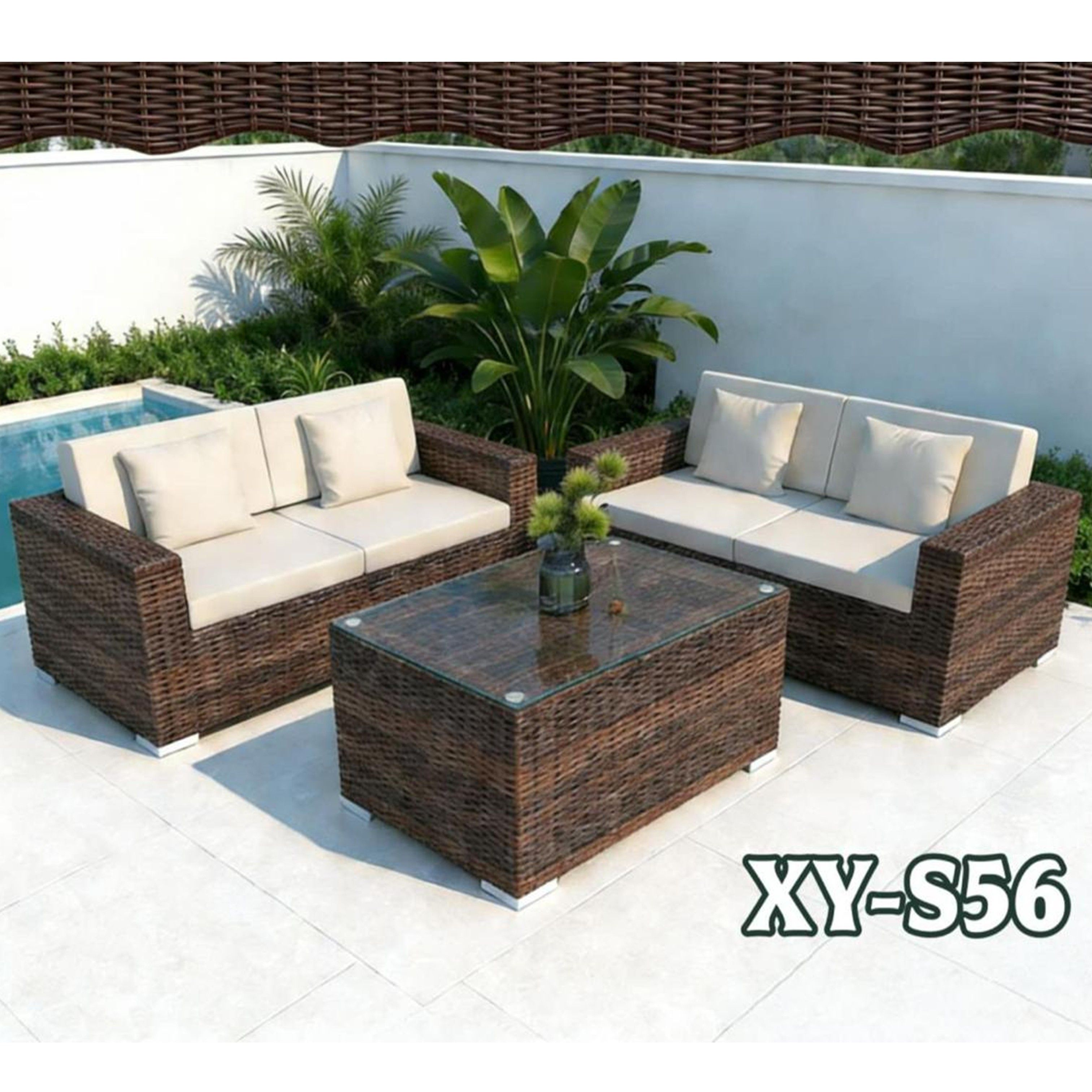 Madiega Furniture - Poolside Brown Wicker Cream‑Cushion Lounge Set