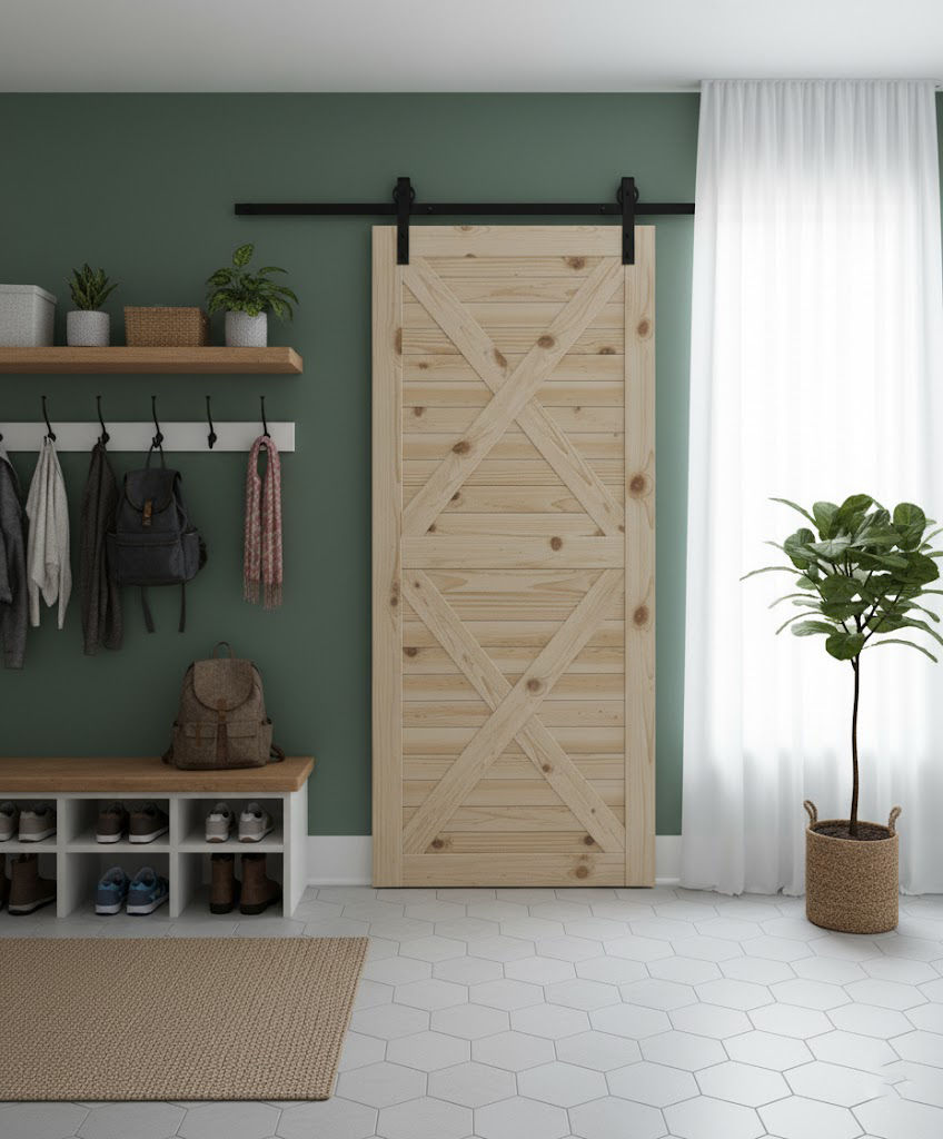 Double X-Brace Barn Door with Hardware Kit (2100mm x 920mm x 36mm)