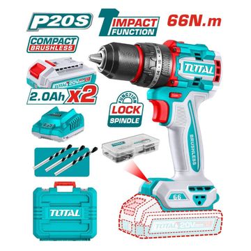 Total Brushless Cordless Impact Drill 20V 2000Rpm 66Nm 13Mm Incl. B/P- 3 Pack